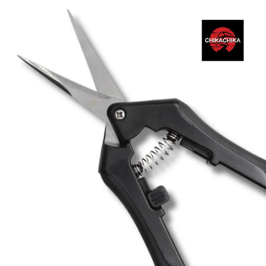 Chika Chika Black Spring-Loaded Precision Straight Tip Scissors for Horticulture
