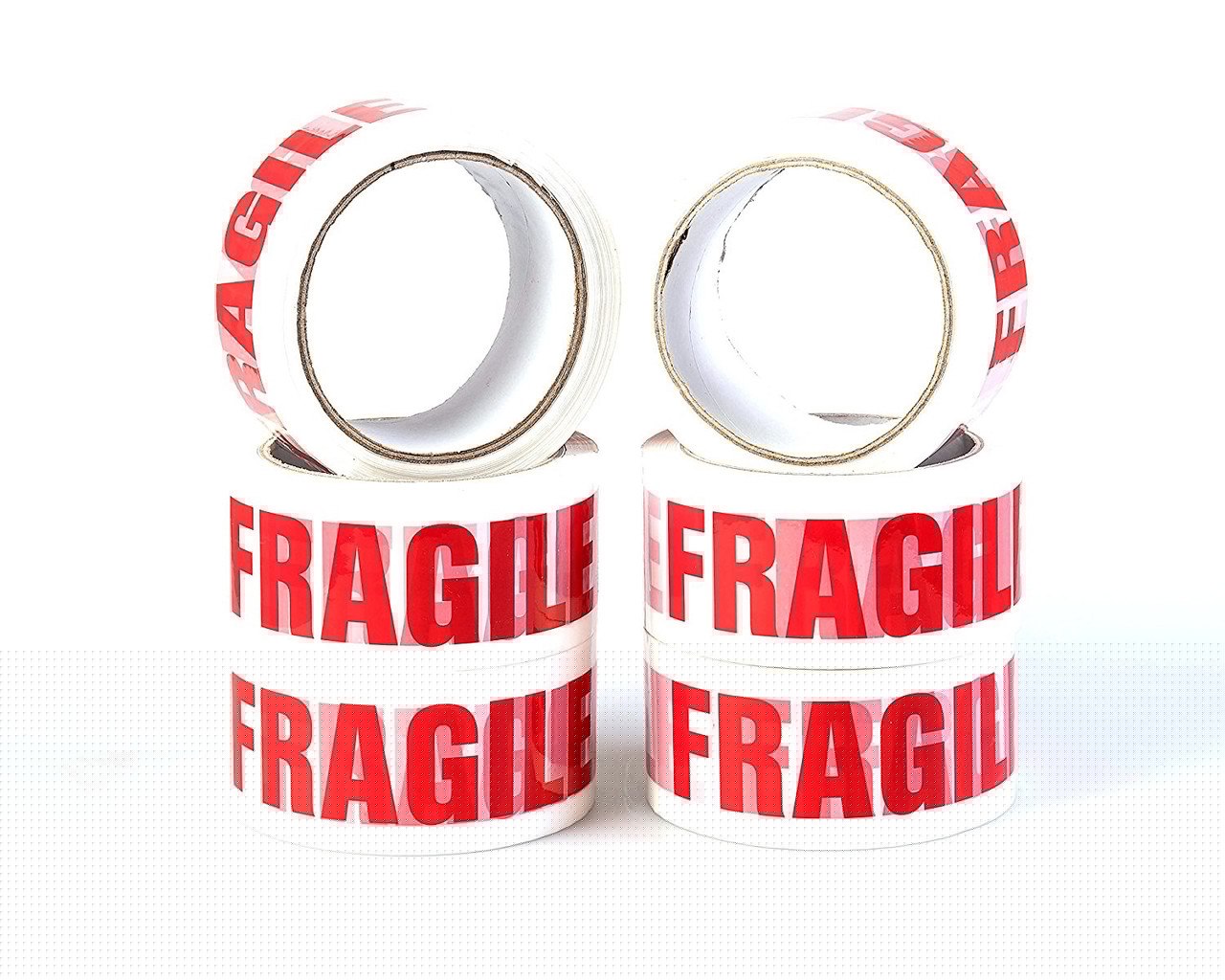 Durable Fragile Warning Packaging Tape 48mm x 66m, 6-Roll High-Visibility Pack