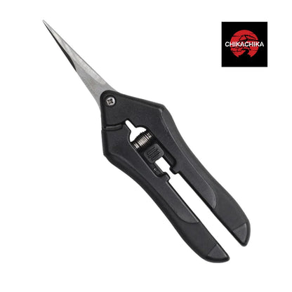 Chika Chika Black Spring-Loaded Precision Straight Tip Scissors for Horticulture